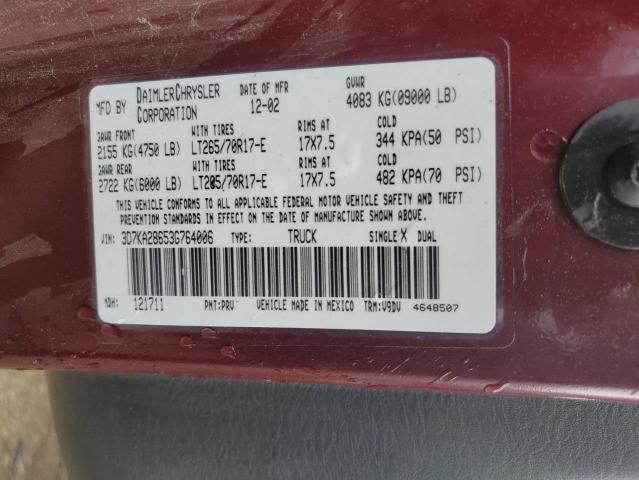 3D7KA28653G764006 - 2003 DODGE RAM 2500 ST BURGUNDY photo 12