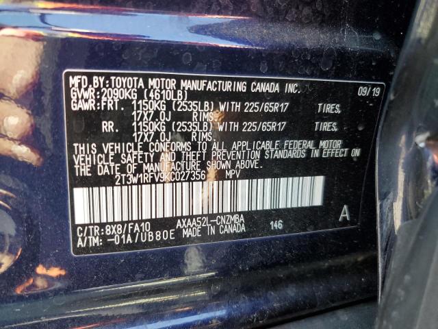 2T3W1RFV9KC027356 - 2019 TOYOTA RAV4 XLE BLUE photo 13