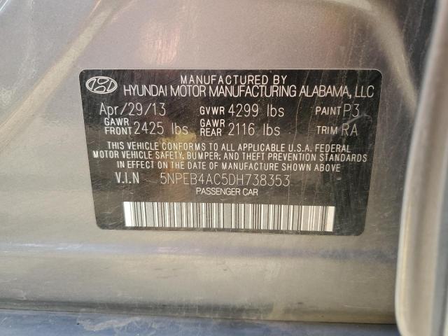 5NPEB4AC5DH738353 - 2013 HYUNDAI SONATA GLS GRAY photo 12