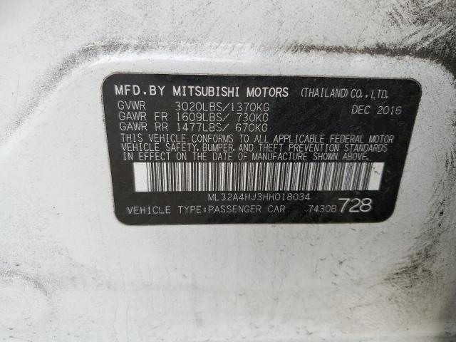 ML32A4HJ3HH018034 - 2017 MITSUBISHI MIRAGE SE WHITE photo 12