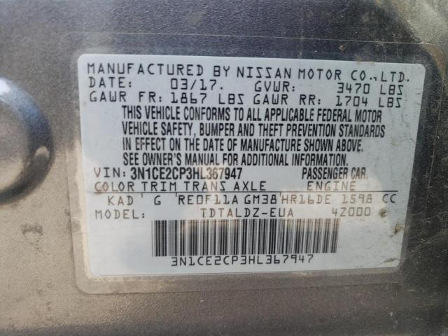 3N1CE2CP3HL367947 - 2017 NISSAN VERSA NOTE S GRAY photo 13