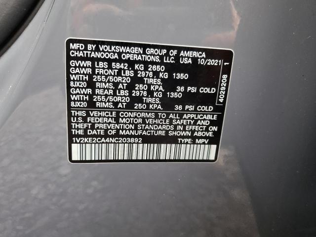1V2KE2CA4NC203892 - 2022 VOLKSWAGEN ATLAS CROS SE GRAY photo 13