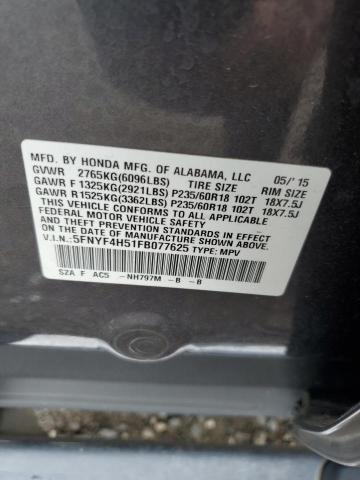 5FNYF4H51FB077625 - 2015 HONDA PILOT EXL GRAY photo 14