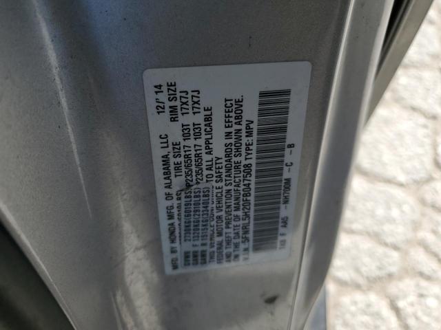 5FNRL5H20FB047508 - 2015 HONDA ODYSSEY LX SILVER photo 13