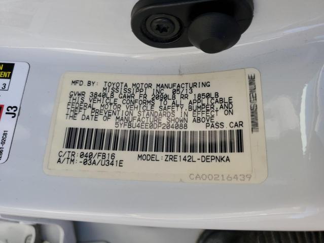 5YFBU4EE0DP204088 - 2013 TOYOTA COROLLA BASE WHITE photo 12