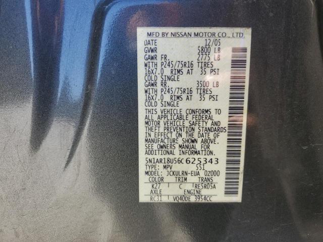 5N1AR18U56C625343 - 2006 NISSAN PATHFINDER LE ნაცრისფერი ფოტო 12