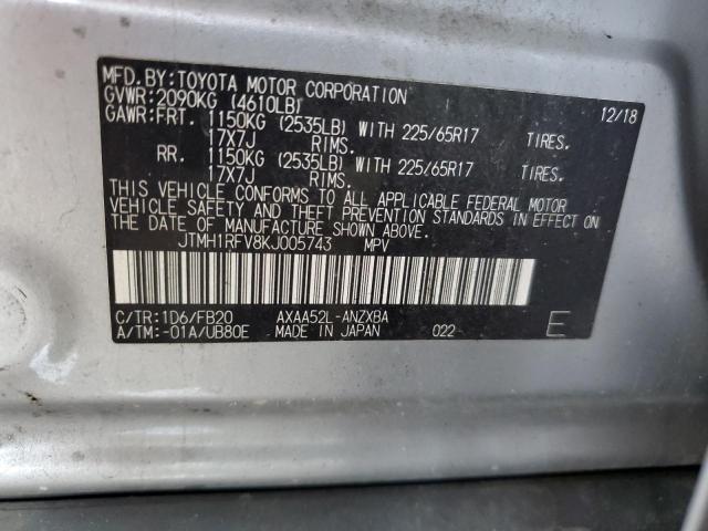 JTMH1RFV8KJ005743 - 2019 TOYOTA RAV4 LE SILVER photo 13