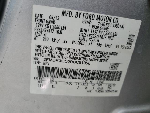 2FMDK3GC0DBC61058 - 2013 FORD EDGE SE SILVER photo 12