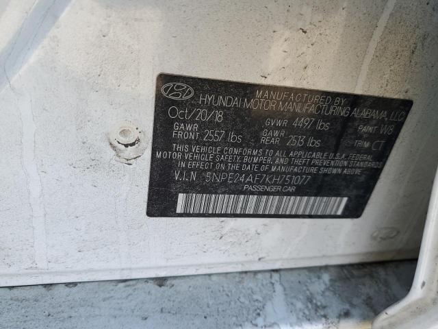 5NPE24AF7KH751077 - 2019 HYUNDAI SONATA SE WHITE photo 12