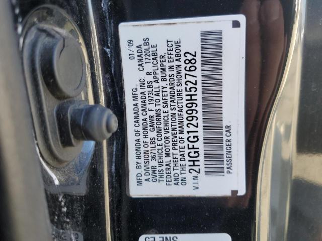 2HGFG12999H527682 - 2009 HONDA CIVIC EXL BLACK photo 12