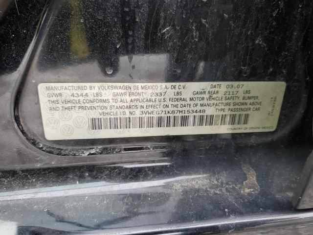 3VWEG71K87M153448 - 2007 VOLKSWAGEN JETTA WOLFSBURG 黑色 照片 12