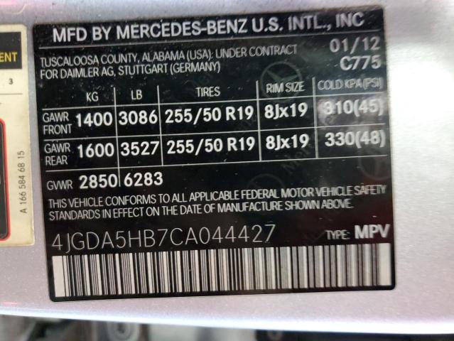 4JGDA5HB7CA044427 - 2012 MERCEDES-BENZ ML 350 4MATIC SILVER photo 13