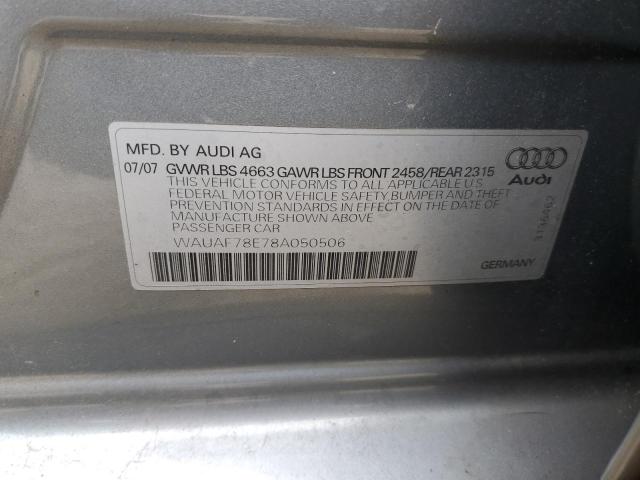 WAUAF78E78A050506 - 2008 AUDI A4 2.0T GRAY photo 12