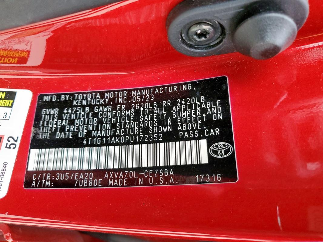 4T1G11AK0PU172352 - 2023 TOYOTA CAMRY SE NIGHT SHADE RED photo 12