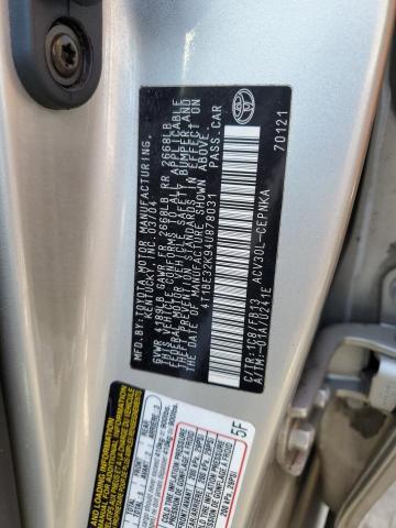 4T1BE32K94U878031 - 2004 TOYOTA CAMRY LE SILVER photo 12