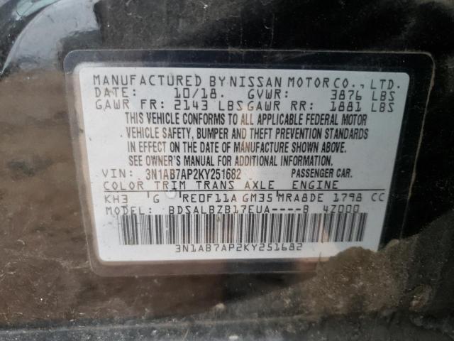 3N1AB7AP2KY251682 - 2019 NISSAN SENTRA S BLACK photo 12