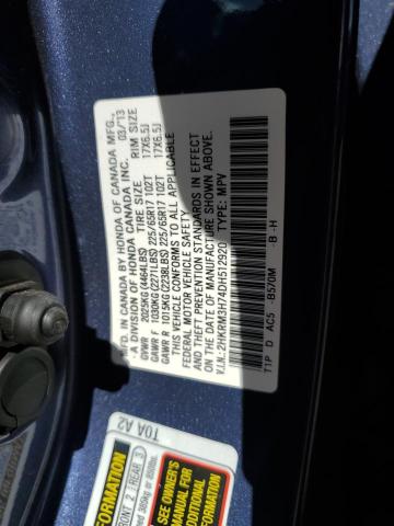 2HKRM3H74DH512920 - 2013 HONDA CR-V EXL BLUE photo 13