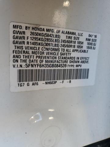 5FNYF6H35GB084539 - 2016 HONDA PILOT EX WHITE photo 12