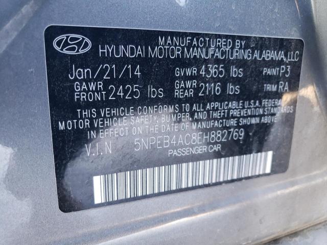 5NPEB4AC8EH882769 - 2014 HYUNDAI SONATA GLS GRAY photo 12