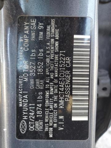 KMHCT4AE1CU152271 - 2012 HYUNDAI ACCENT GLS GRAY photo 12