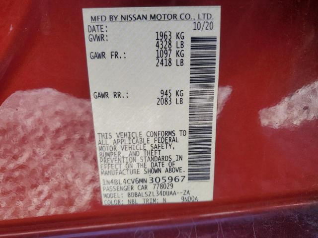 1N4BL4CV6MN305967 - 2021 NISSAN ALTIMA SR RED photo 12