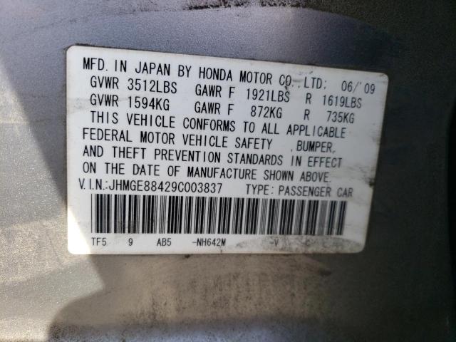 JHMGE88429C003837 - 2009 HONDA FIT SPORT SILVER photo 12