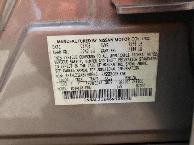 1N4AL21E48N508946 - 2008 NISSAN ALTIMA 2.5 BEIGE photo 12