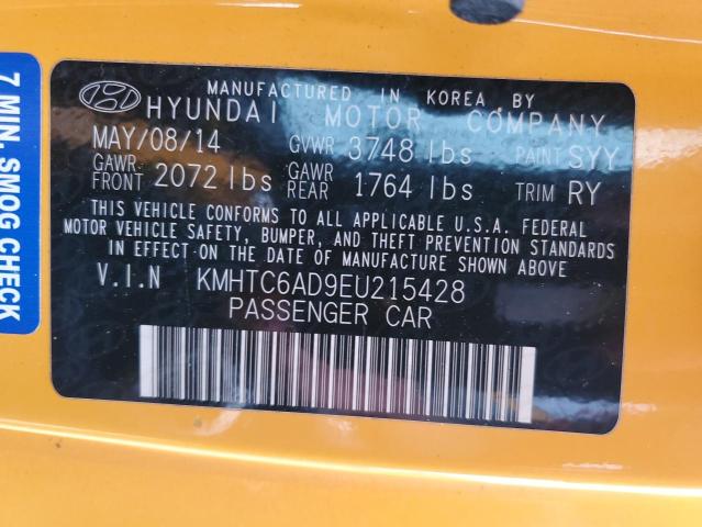 KMHTC6AD9EU215428 - 2014 HYUNDAI VELOSTER YELLOW photo 12