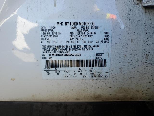 1FM5K8GCXMGA72525 - 2021 FORD EXPLORER ST WHITE photo 13