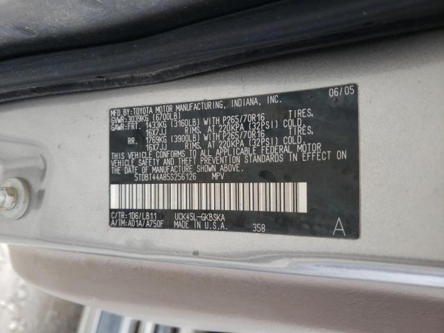 5TDBT44A85S256126 - 2005 TOYOTA SEQUOIA SR5 SILVER photo 13