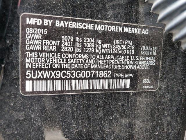 5UXWX9C53G0D71862 - 2016 BMW X3 XDRIVE28I BLACK photo 12