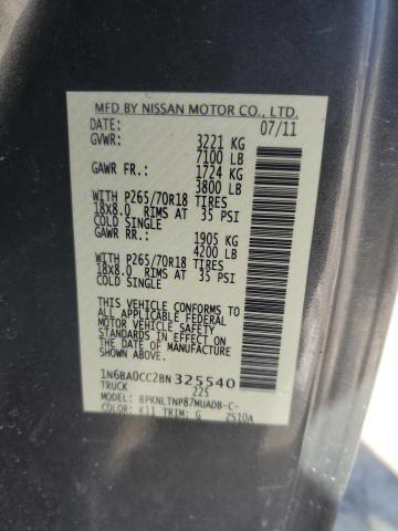 1N6BA0CC2BN325540 - 2011 NISSAN TITAN S CHARCOAL photo 12