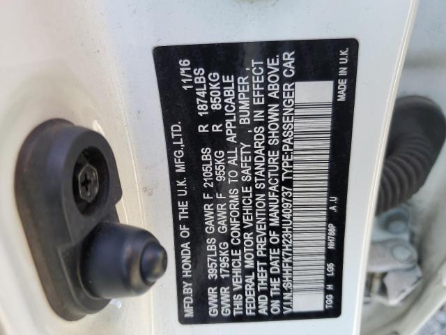 SHHFK7H23HU409737 - 2017 HONDA CIVIC LX WHITE photo 12