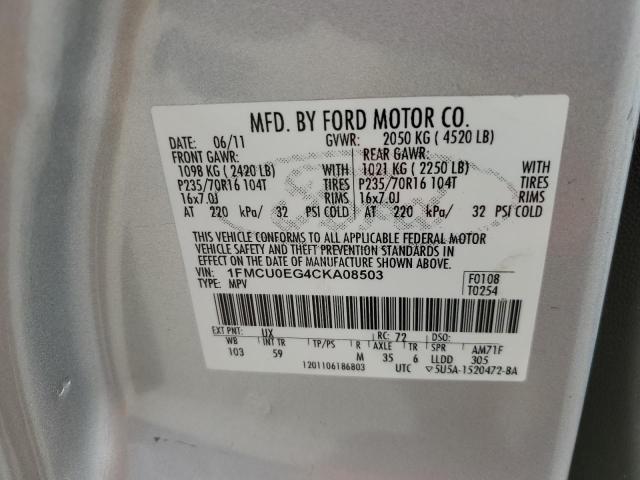 1FMCU0EG4CKA08503 - 2012 FORD ESCAPE LIMITED SILVER photo 12