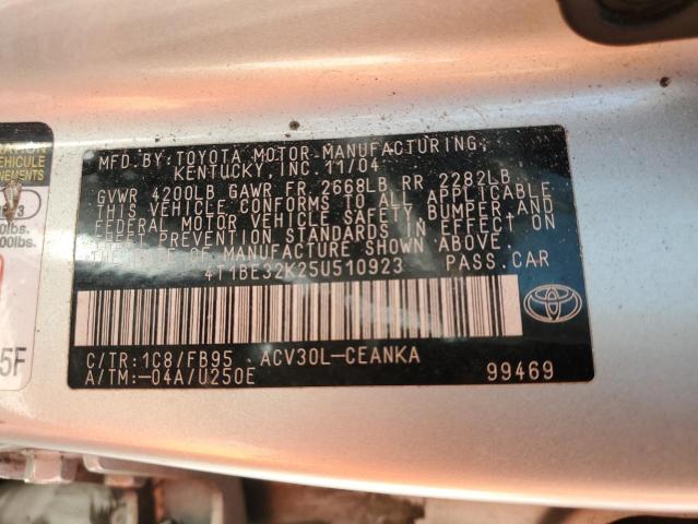 4T1BE32K25U510923 - 2005 TOYOTA CAMRY LE SILVER photo 12