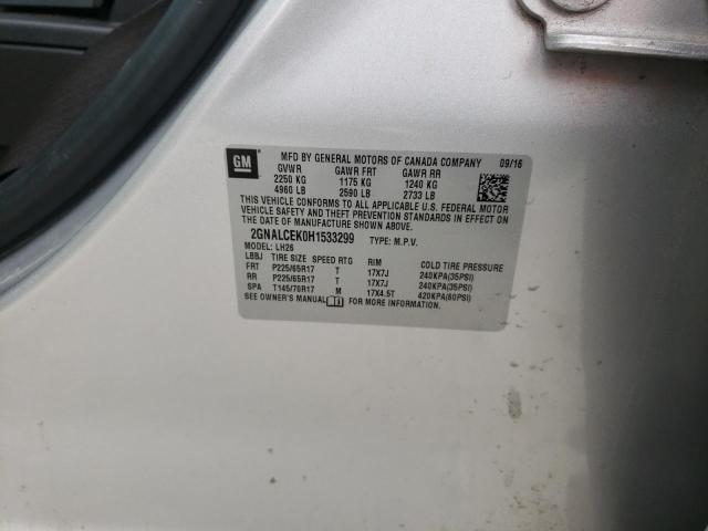 2GNALCEK0H1533299 - 2017 CHEVROLET EQUINOX LT SILVER photo 13