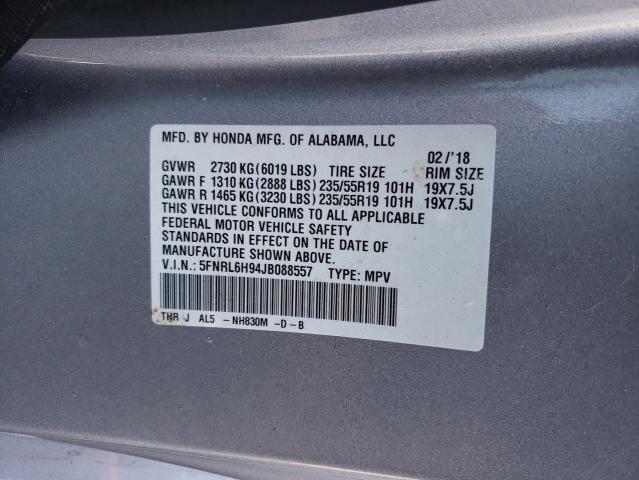 5FNRL6H94JB088557 - 2018 HONDA ODYSSEY ELITE SILVER photo 13