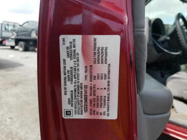 1GCCS1946X8141122 - 1999 CHEVROLET S TRUCK S10 RED photo 12