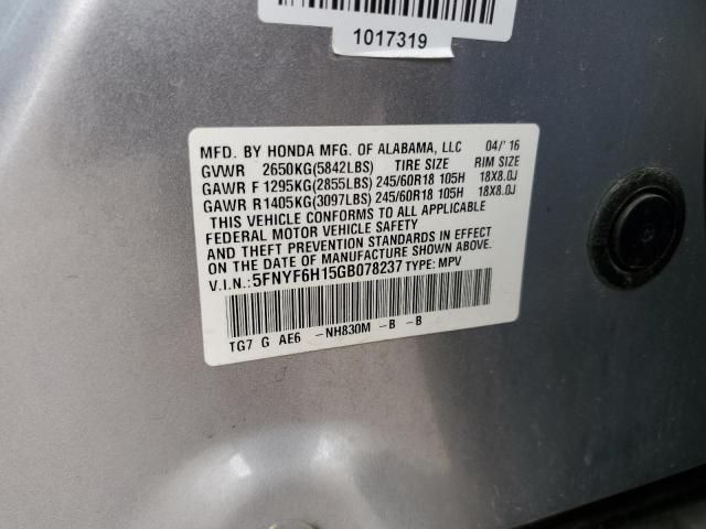 5FNYF6H15GB078237 - 2016 HONDA PILOT LX SILVER photo 14