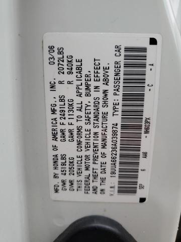 19UUA66236A039874 - 2006 ACURA 3.2TL WHITE photo 12