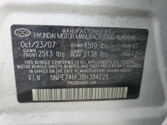 5NPET46F38H384225 - 2008 HYUNDAI SONATA GLS SILVER photo 12