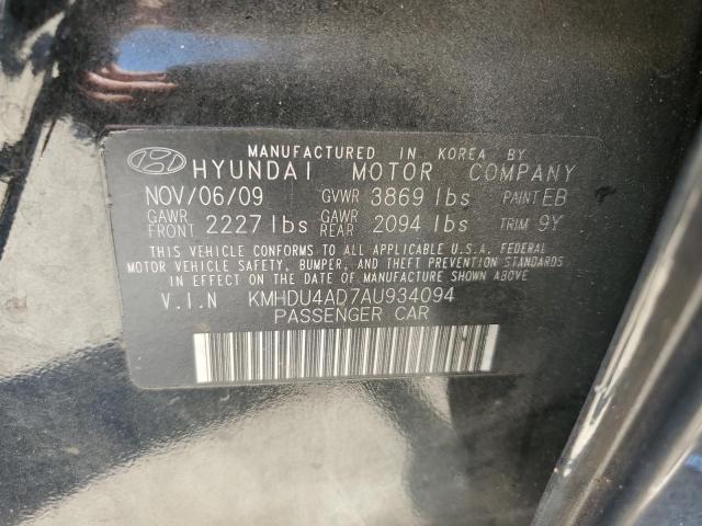 KMHDU4AD7AU934094 - 2010 HYUNDAI ELANTRA BLUE BLACK photo 12