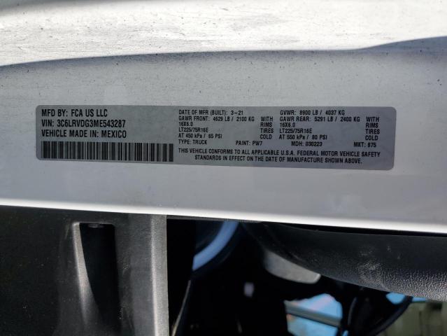 3C6LRVDG3ME543287 - 2021 RAM PROMASTER 2500 HIGH თეთრი ფოტო 13