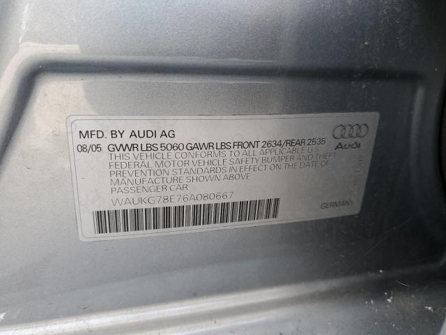 WAUKG78E76A080667 - 2006 AUDI A4 3.2 AVANT QUATTRO GRAY photo 12