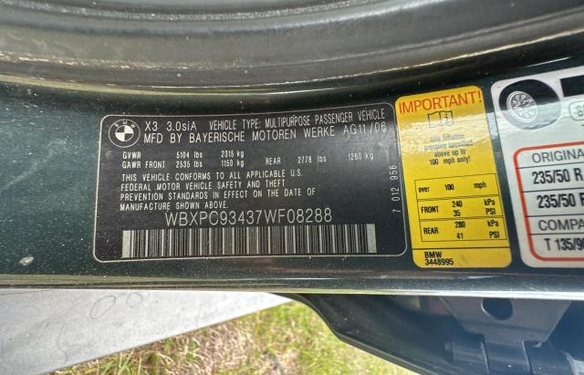 WBXPC93437WF08288 - 2007 BMW X3 3.0SI GREEN photo 10