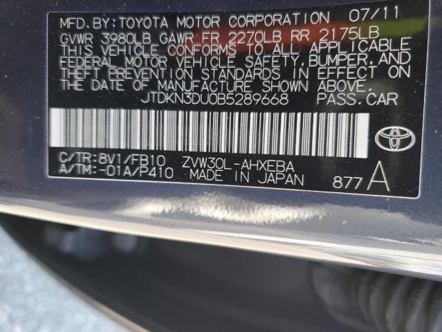 JTDKN3DU0B5289668 - 2011 TOYOTA PRIUS GRAY photo 13