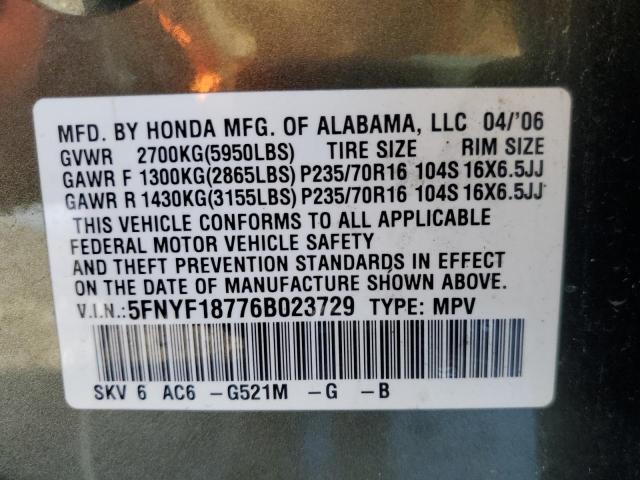 5FNYF18776B023729 - 2006 HONDA PILOT EX GREEN photo 13