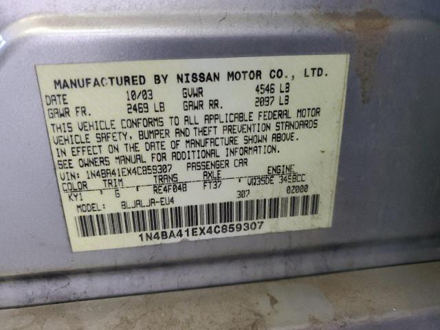 1N4BA41EX4C859307 - 2004 NISSAN MAXIMA SE SILVER photo 12