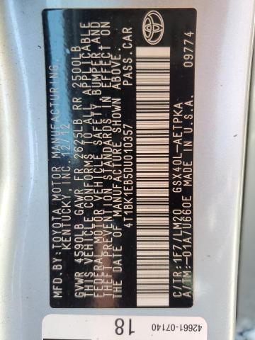 4T1BK1EB5DU010357 - 2013 TOYOTA AVALON BASE 银色 照片 12