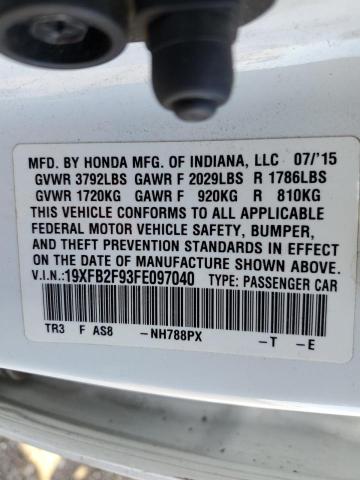 19XFB2F93FE097040 - 2015 HONDA CIVIC EXL თეთრი ფოტო 13